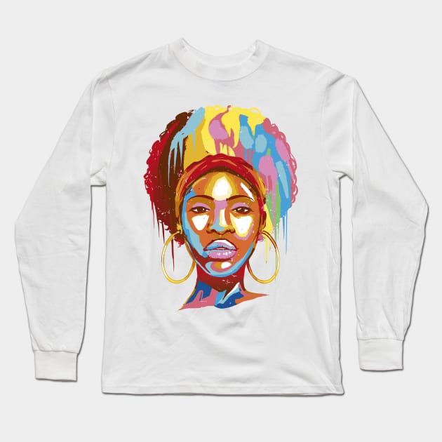 Black Woman Colors Fade t shirt P Long Sleeve T-Shirt by LindenDesigns